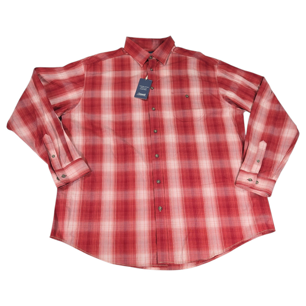 Roundtree Yorke Men XLT 100% Cotton Red Plaid Long Sleeve Button Up Shirt NWT
